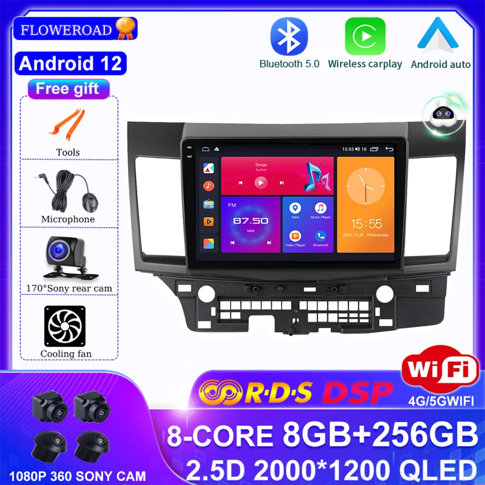 

Автомагнитола Carplay для Mitsubishi Lancer 2016, 2007, 2012, Android, 12 светодиодов, 4G, навигация, BT, MP5, DVD