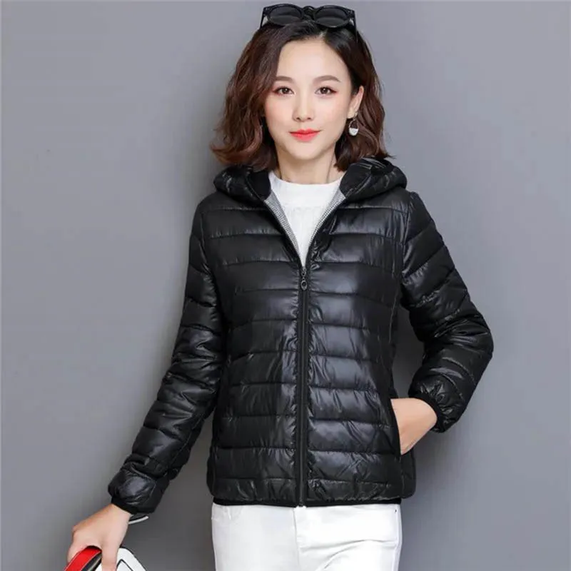 Glossy Winter Down Cotton Jacket 2024 Women Cotton-Padded Coat New Casual Ultra Light Hooded Parkas Short Warm Coat Female