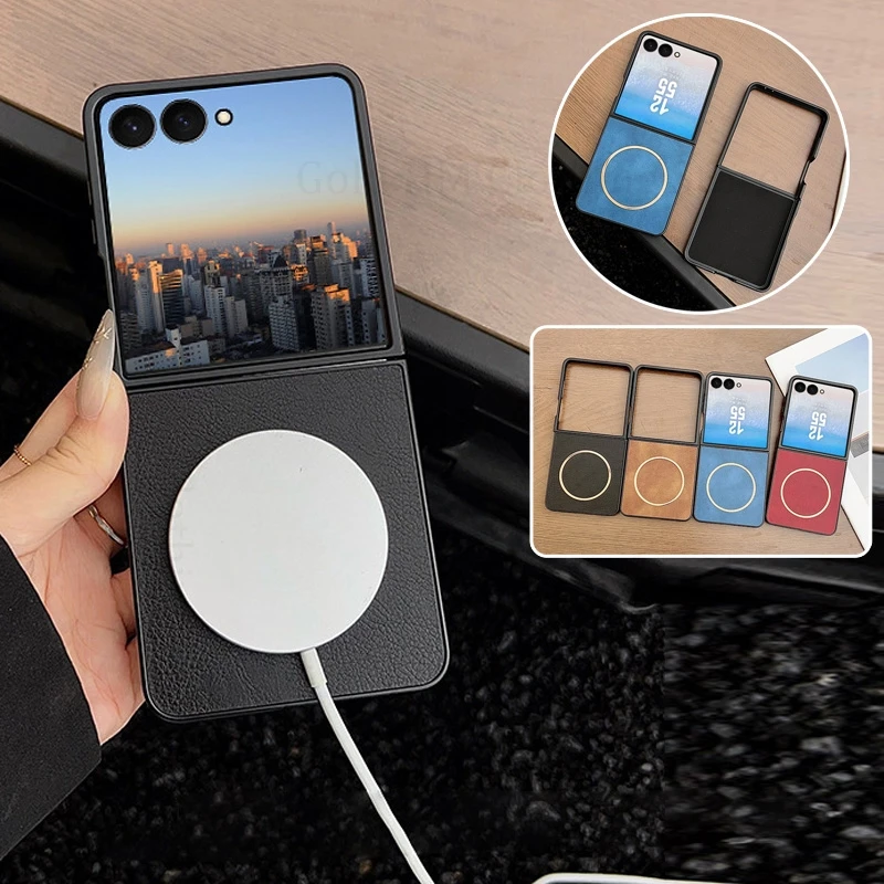 

Wireless Charging For Magsafe Phone Case For Motorola Razr 60 Ultra 5G Magnetic Leather Shockproof Cover For Moto Razr 50 Ultra