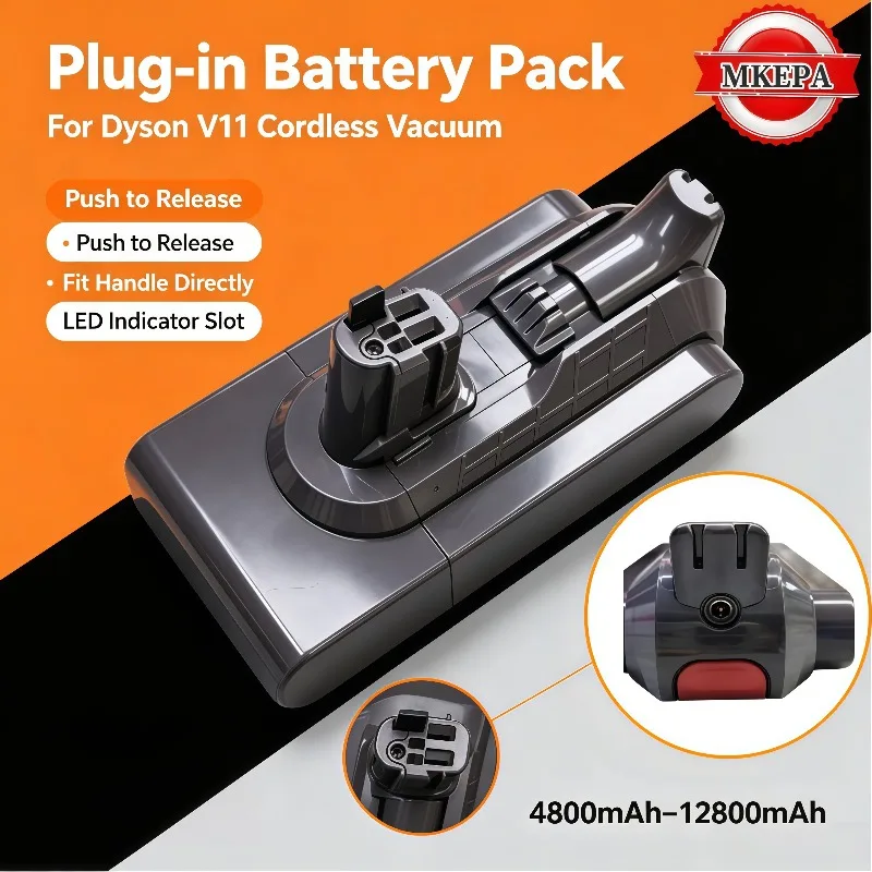 4800‑12800mAh Cordless Vacuum Lithium‑ion Battery For Dyson V11 Absolute SV15, perfect for longer household cleaning time.