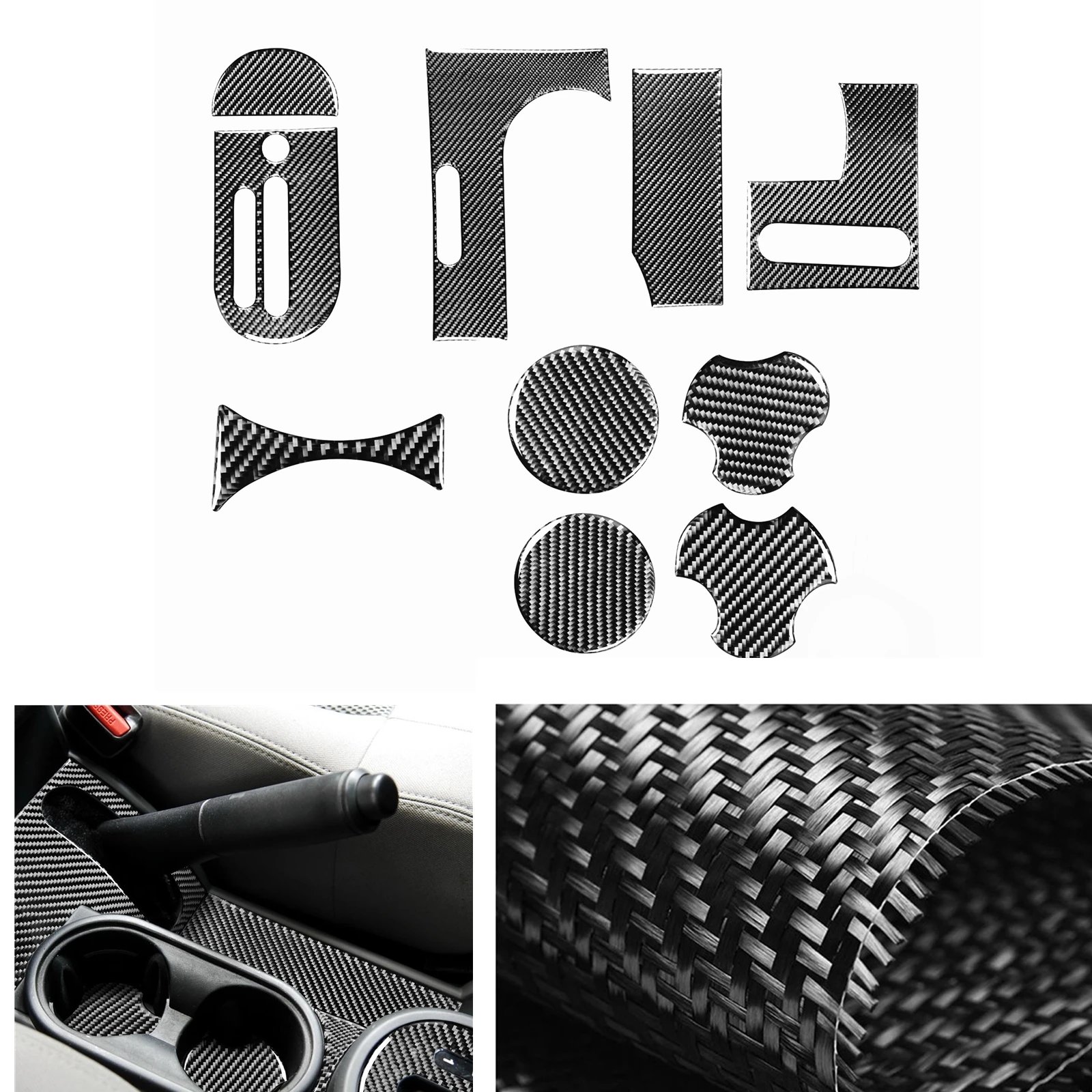 

For Jeep Wrangler JK 2007-2010 Carbon Fiber Water Drink Holder & Gear Shift Panel Center Console Cover Trim Decor Sticker Strip