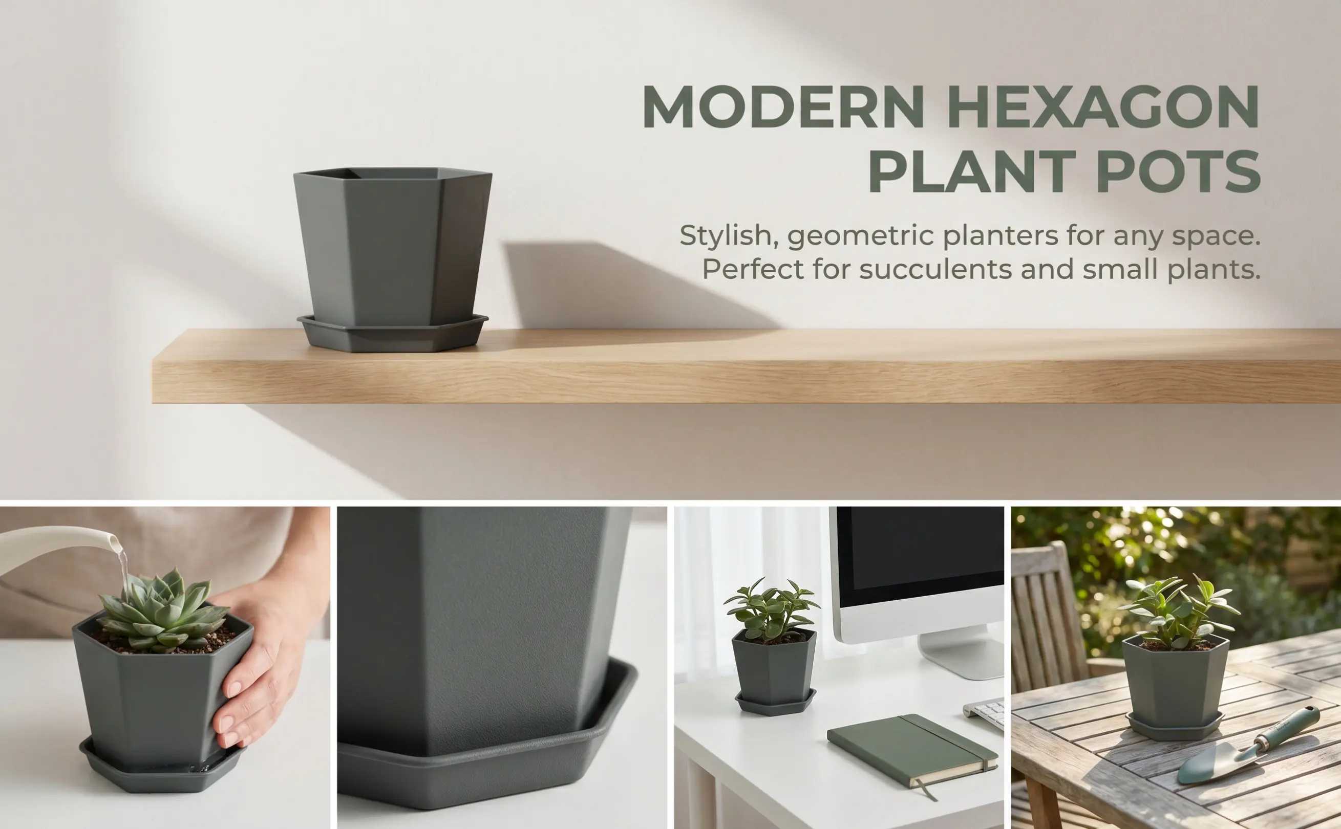 Hexagonal Orchid Planter Set – Purple PP Indoor Flower Pot, Elegant Textured Six-Sided Wide-Mouth Planter
