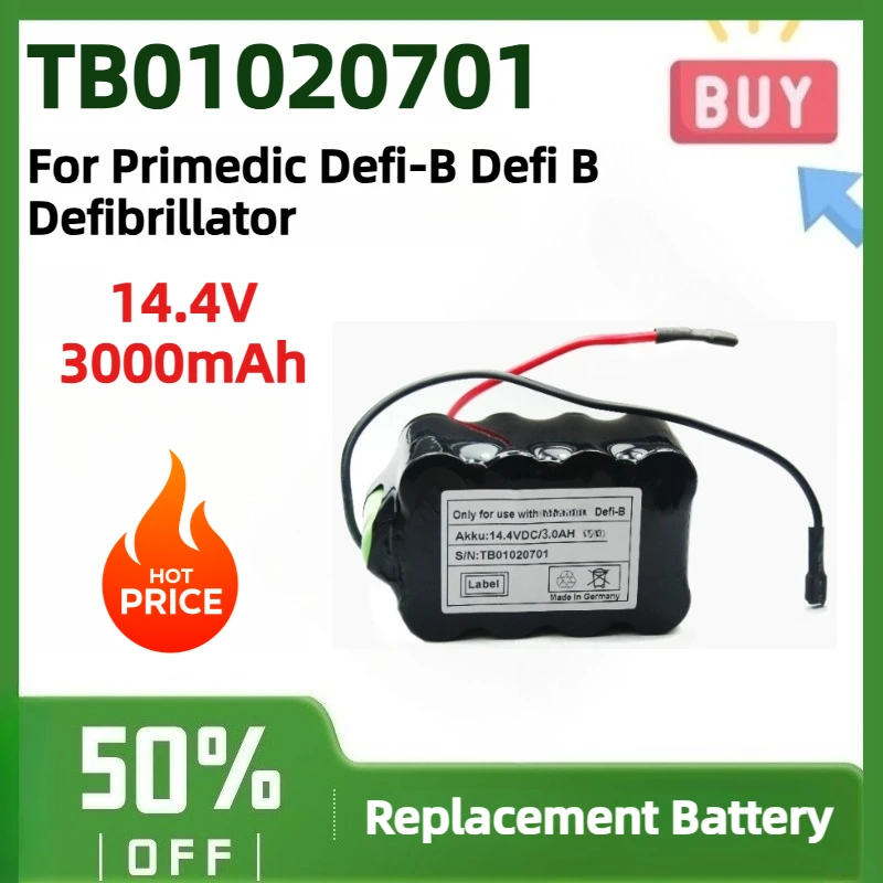Rechargeable Ni-MH Spare Battery Pack for Primedic Defi-B Defi B Defibrillator TB01020701 14.4V 3000mAh