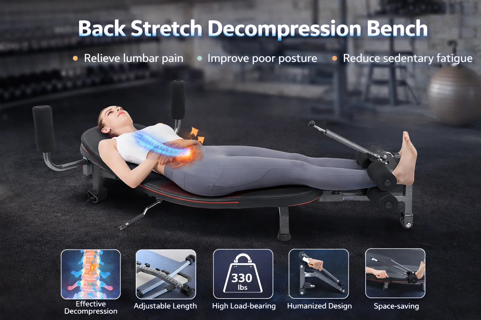Panca per Decompressione della Schiena, Sollievo dal Dolore Lombare e Correttore di Postura, Fitness Domestico per Gobba e Dolore Cervicale