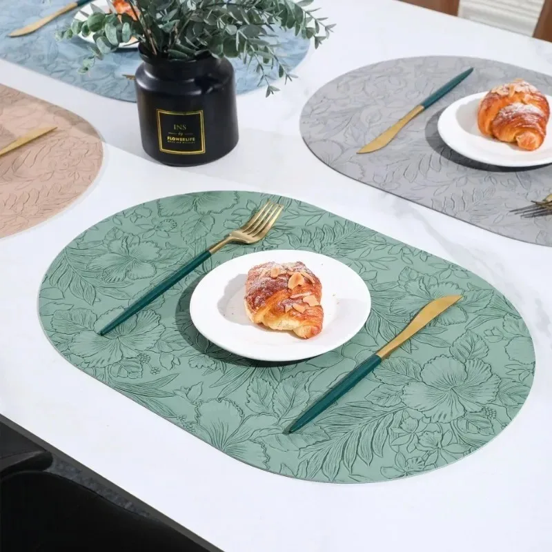 

Овальный кожаный обеденный коврик для отеля, ресторана, водонепроницаемый и маслостойкий изоляционный коврик для цветов, обеденный светильник, роскошный настольный коврик