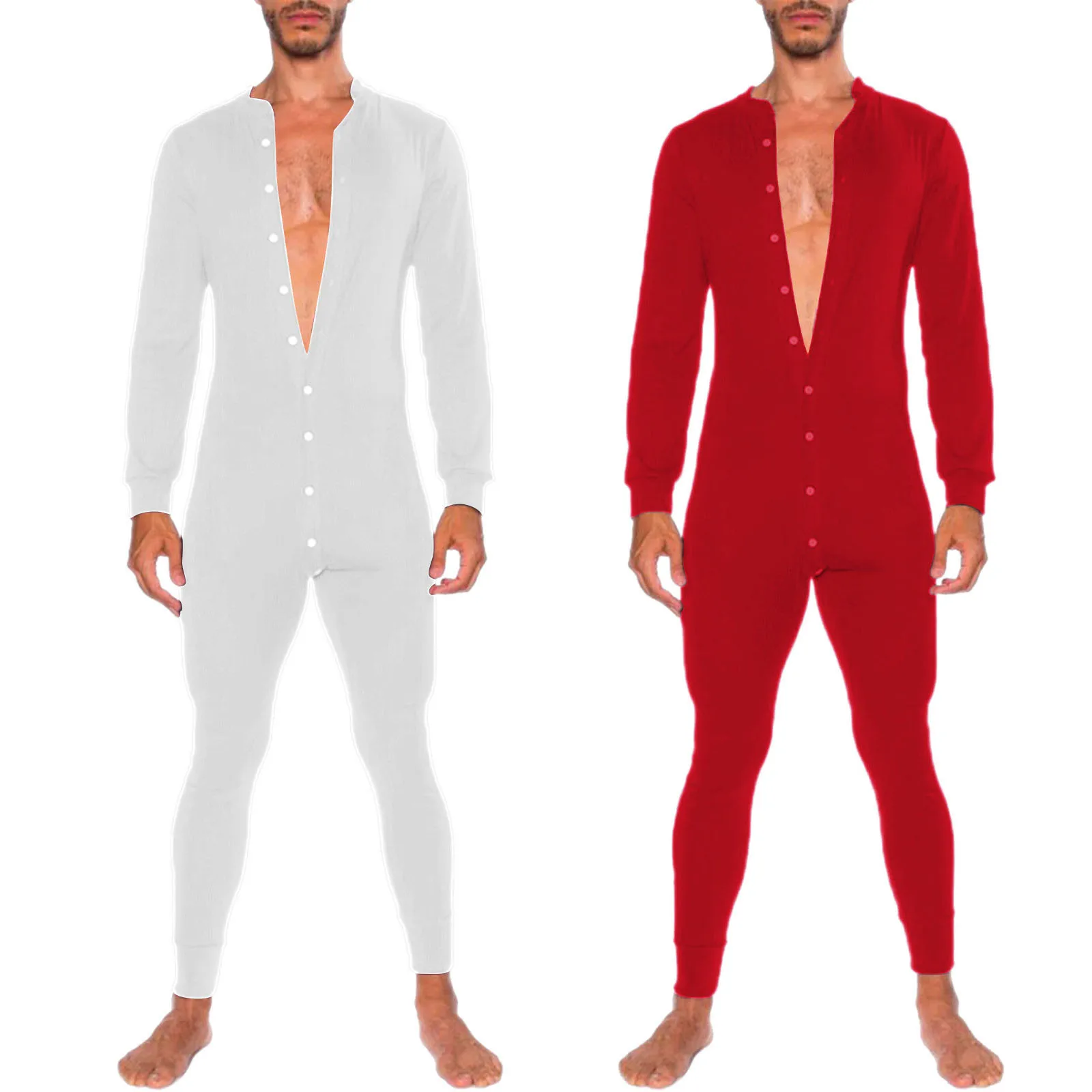 Mens Undershirts Onesies Sleepwear Long Sleeve Button Causal Jumpsuits Leggings Wrestling Singlets Bodysuits Leotard One-piece