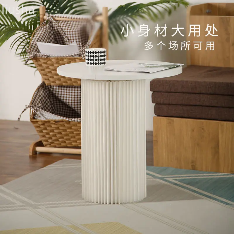 Creative round board table home living room white coffee table bedroom bedside minimalist foldable round side table round table