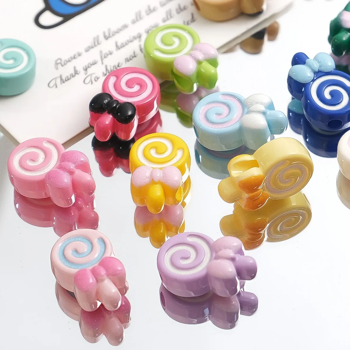 20Pcs Kawaii Lollipop Bowknot Resin Beads With Slanted Hole for DIY Bracelet Necklace Earring Jewelry Making Craft Accessories