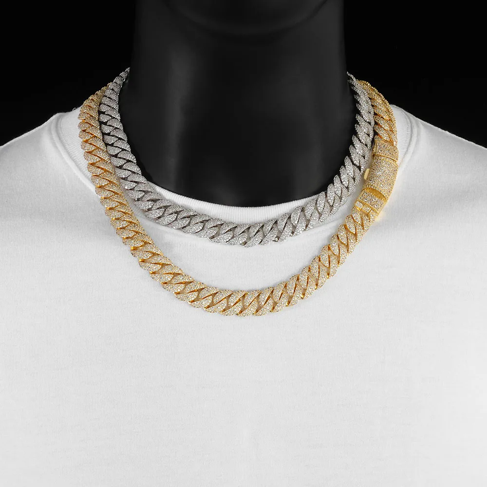 Iced out 14mm 3 Row Diamond Cuban Link Necklace Exquisite Brass Inlaid With Shiny CZ Fashionable Buckle Design Hip Hop Jewelry