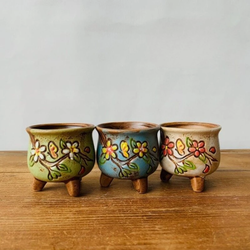 Succulent Ceramic Flower Pot Hand Painted Seedlings Succulent Plant Flower Pot Countryside Cute and Simple Multifunctional Use