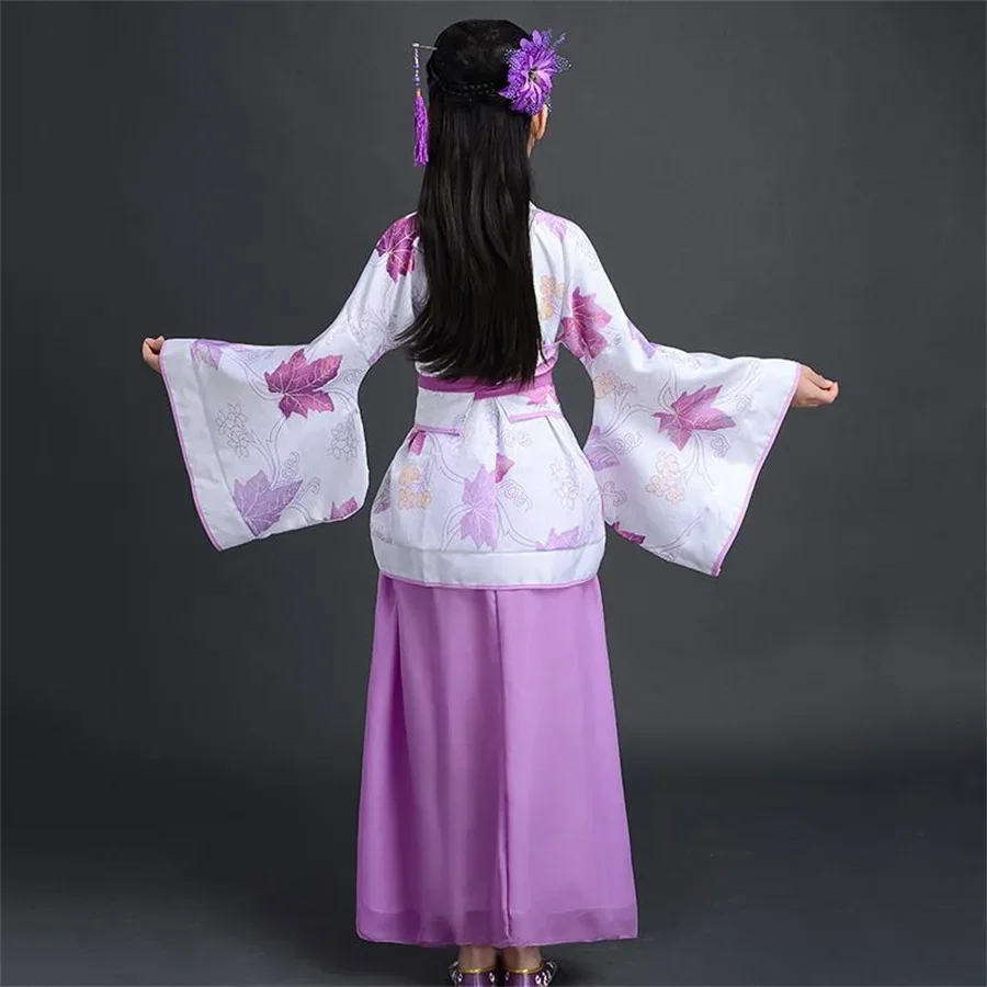 2026 Robe en soie chinoise pour filles, Kimono pour enfants, Costume de danse de chorale Hanfu traditionnel Vintage