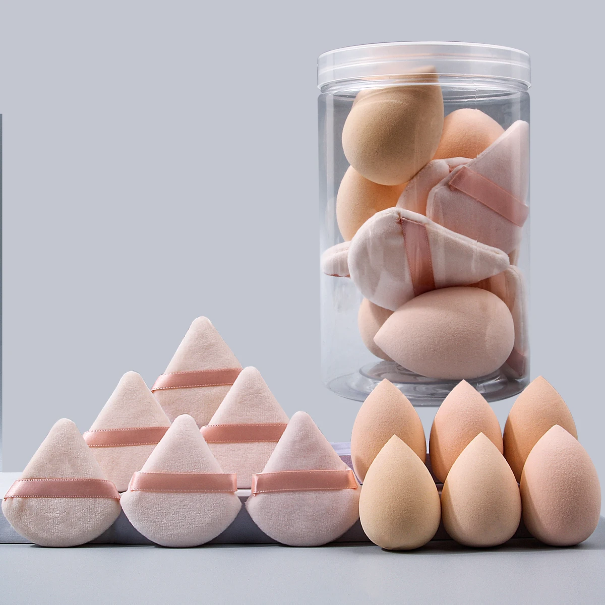 ฟองน้ําแต่งหน้าแบบเด้งกลับสูงไม่ติดกระป๋อง flocking พัฟแป้งสามเหลี่ยม ชุดฟองน้ําแต่งหน้าอเนกประสงค์