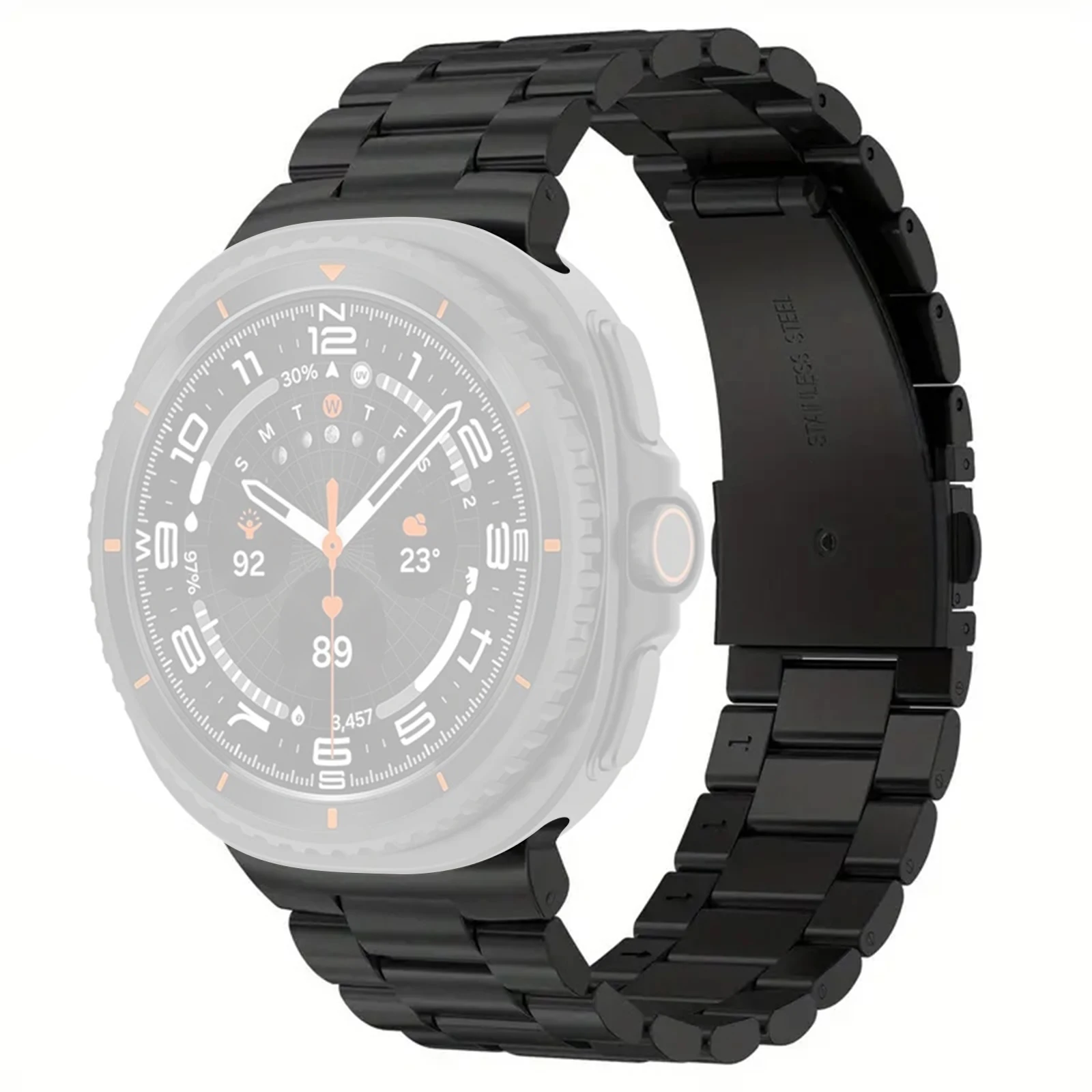 

Replacement Strap for Samsung Galaxy Watch8 44mm / 40mm / 8 Classic 46mm Metal Watch Band 3-Bead Design Folding Clasp - Black