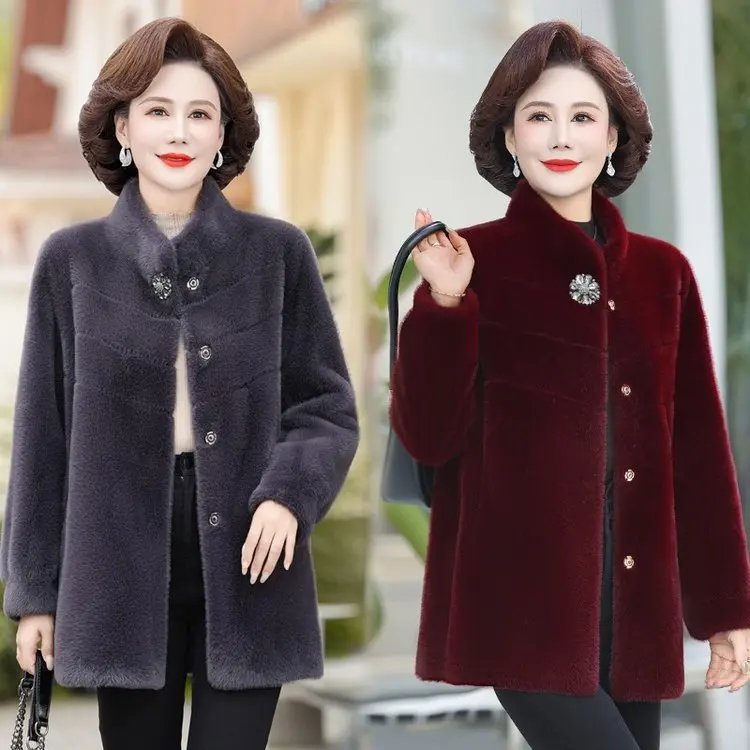 

High-quality Mink Fur Jacket Ladies2025New Autumn Winter Fur Coat Mother Middle-aged Elderly Overwear Women Outwear Woolen Coats