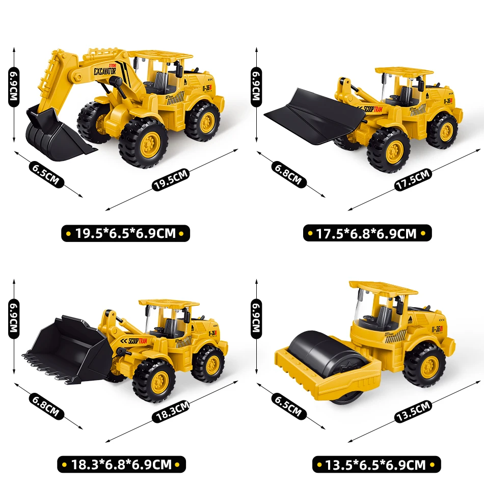 HUIQIBAO Engineering Plastic Inertia Car City Construction Excavator Crane Dump Truck Classic Vehicle Toys For Children