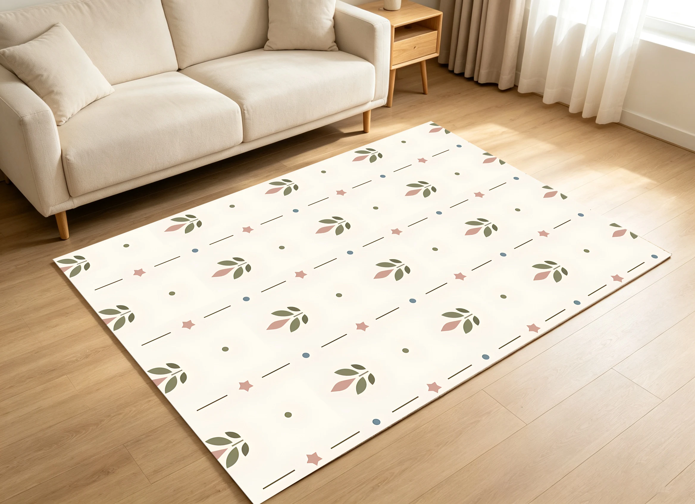 2D Carpet with Fresh Branch and Star Patterns, Soft French-Style Design, Suitable for Living Room, Bedroom, and Bedside.