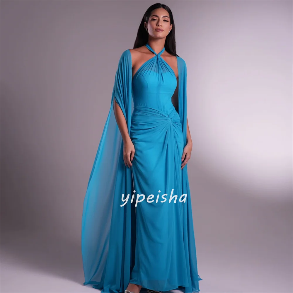 Abiti lunghi personalizzati con scollo all'americana dritto increspato in chiffon abbinato di alta qualità Abiti per occasioni su misura Taglie disponibili Classico