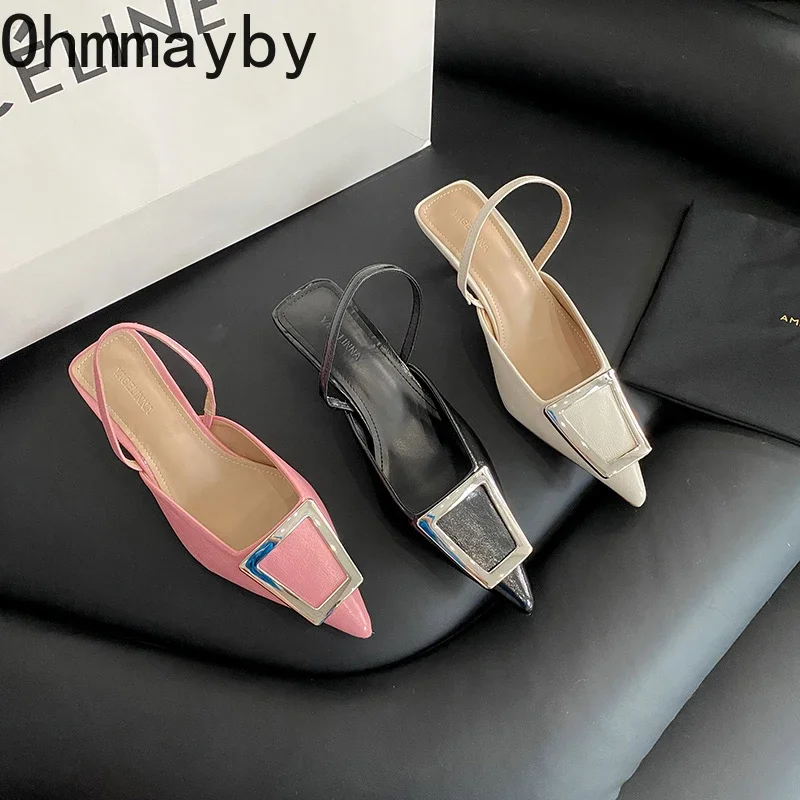 

Designer Summer Pointed Toe Women Sandals Fashion Elegant Metal Buckle Shoes Ladies Outdoor Dress High Heel Sandalias