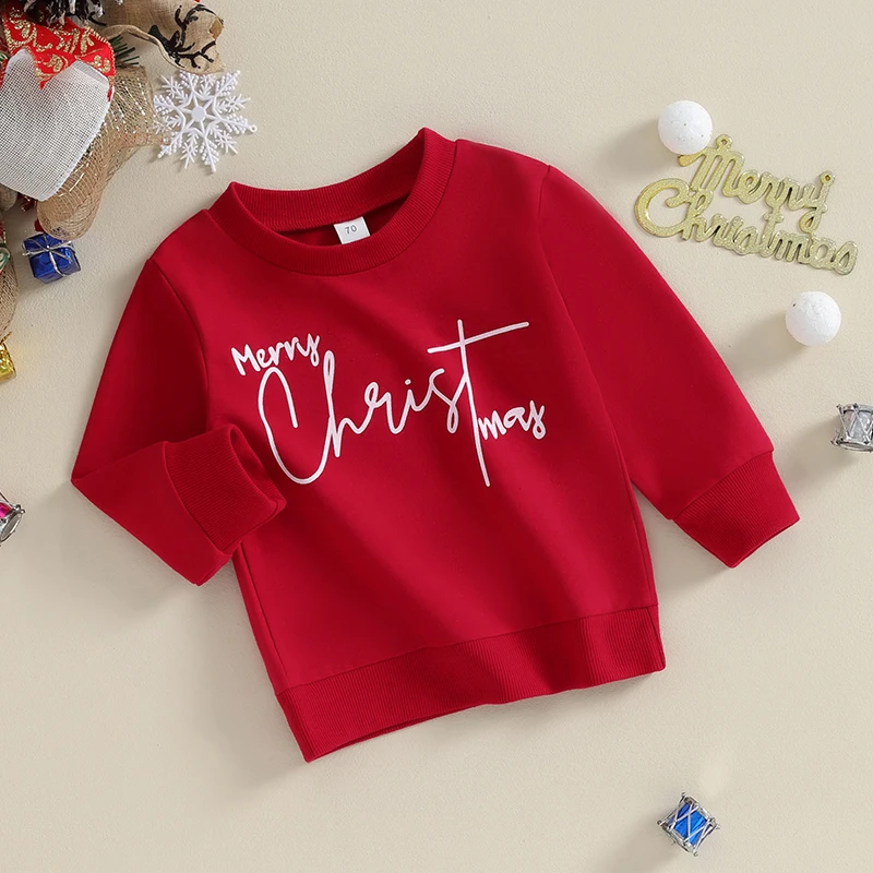 

Infant Baby Boys Girls Christmas Sweatshirt Oversized Letter Prints Long Sleeve Pullover Shirt Tops Fall Winter