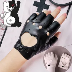 Danganronpa Monokuma rękawiczki bez palców czarne białe skórzane rękawiczki przebranie na karnawał akcesoria Unisex Anime rekwizyty