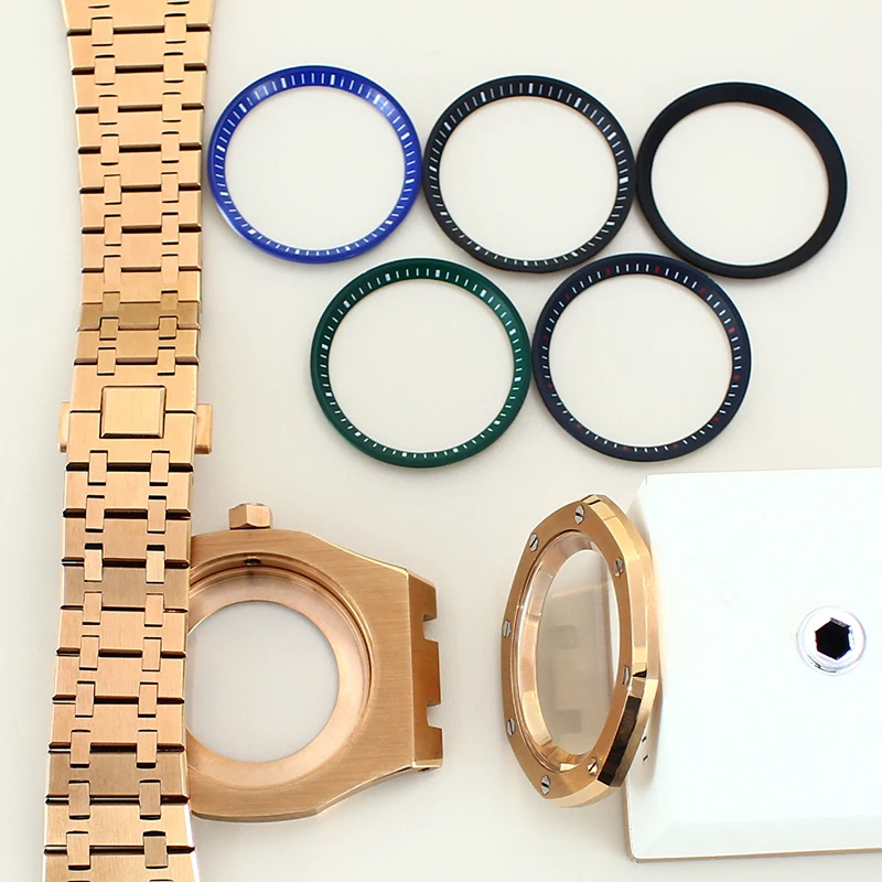 حافظة 41 ملم لساعة NH35 مودف خشب البلوط المعدل مقاومة للماء 316L حزام من الفولاذ المقاوم للصدأ زجاج الياقوت #2