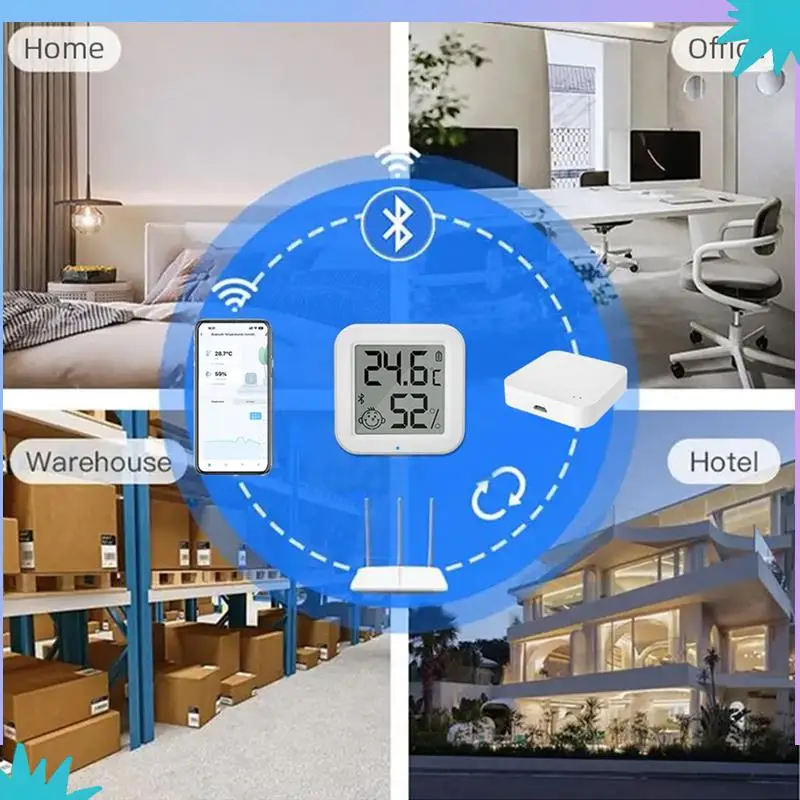 ABZW Aplikasi Sensor Detektor Suhu dan Kelembapan Zigbee Pintar Pemantauan Waktu Nyata Tampilan Layar LCD Berfungsi ABS 1 SET