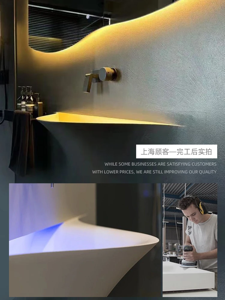 Open smiling face basin semi-embedded basin Clinique single basin acrylic micro-cement washbasin