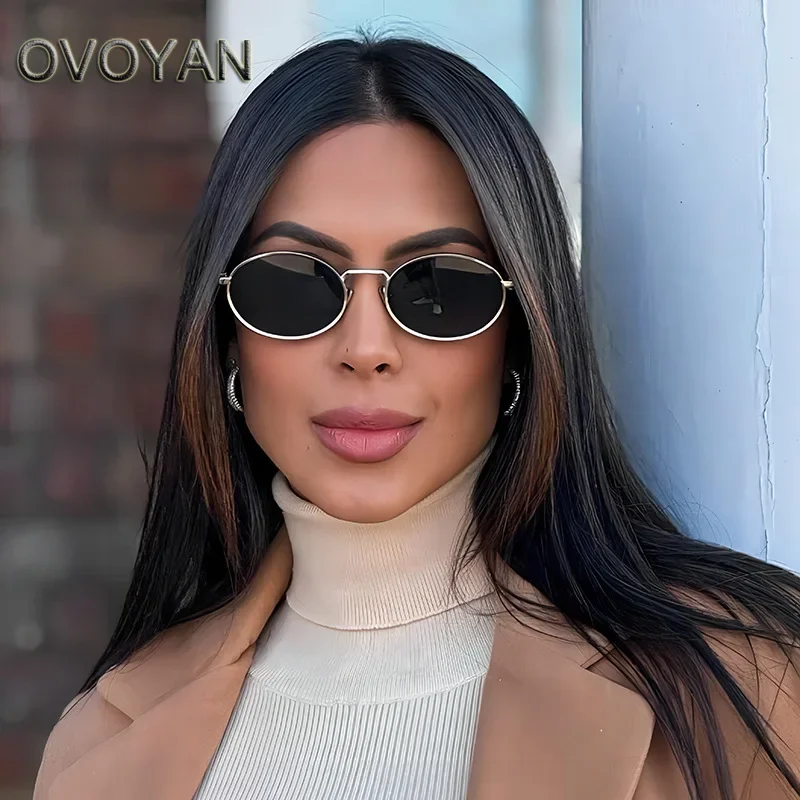 אובויאן מסגרת מתכת סגלגל משקפי שמש נשים רטרו נהיגה 2024 משקפיים נשים אופנה פשוט סגסוגת eyewear נקבה gafas de sol mujer