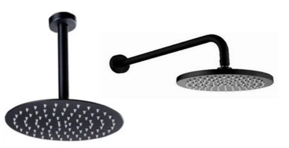 

Черная круглая насадка для душа с дождевой насадкой, ультратонкая, 2 мм, 8, 10, 12 дюймов, на выбор, настенный и потолочный душевой кронштейн для ванной комнаты TH666