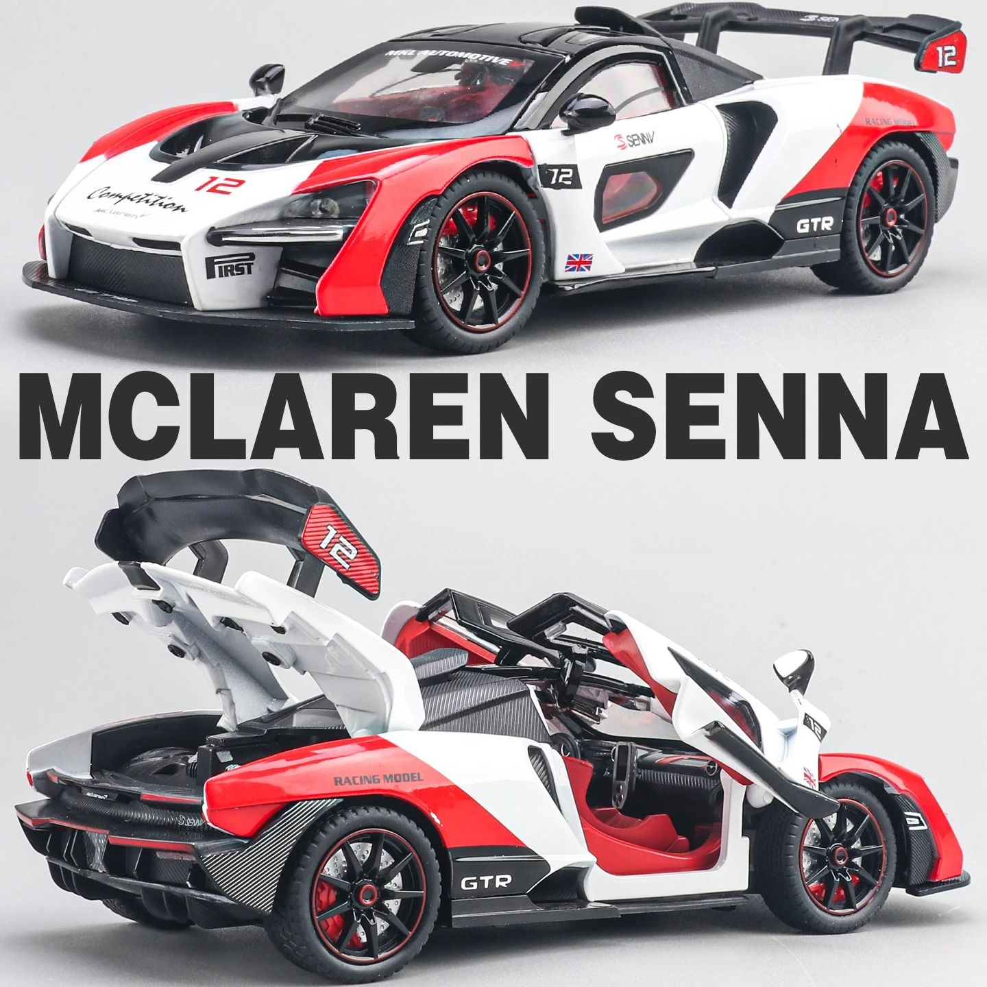 1:24 Senna GTR Race Car High Simulation Diecast Car Metal Alloy Model Car Children's toys collection gifts