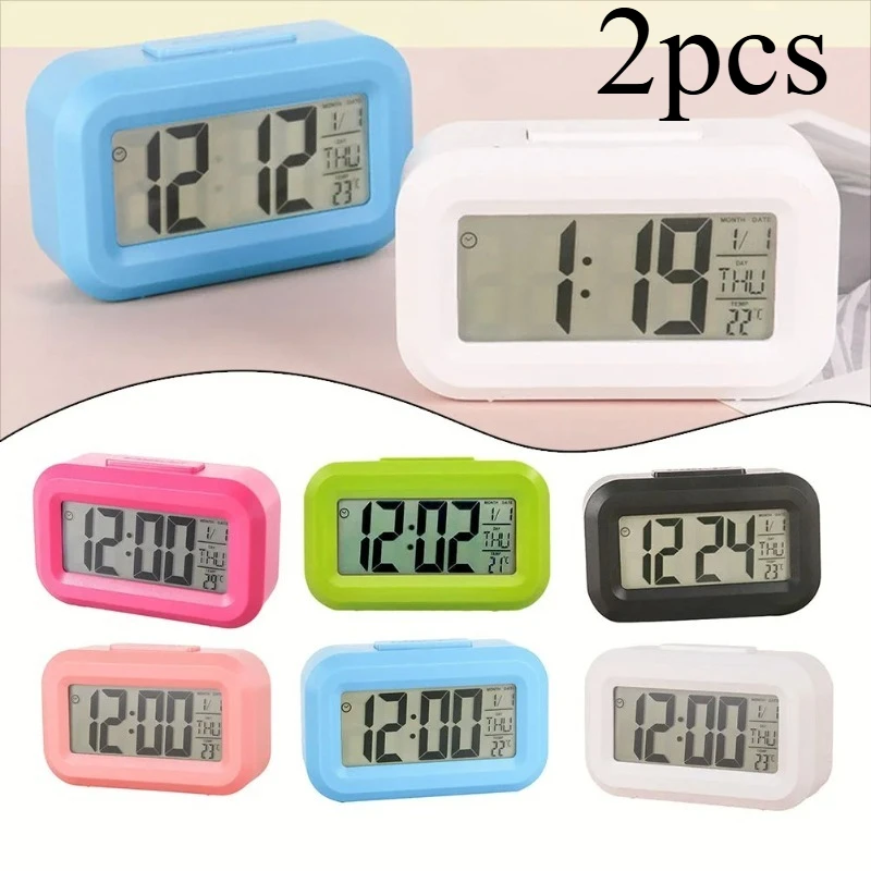 1/2pcs Mini LED Digital Alarm Clock - Compact Desktop Clock with Backlight, Snooze & Calendar, Small Electronic Table Clock
