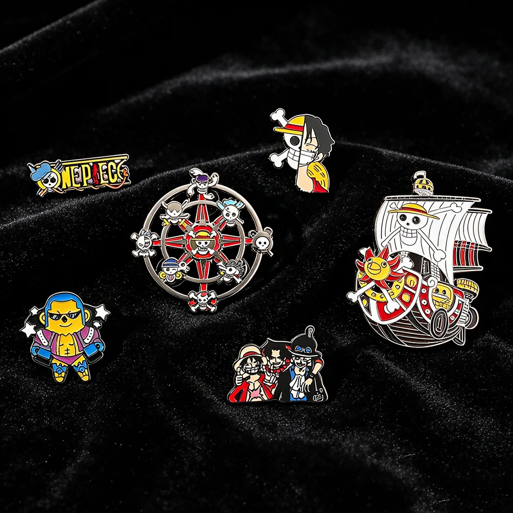 Cartoon Pirate Style Cartoon Enamel Brooch Set Sailing Vessel Skull Figure Badge for Denim Bag Ornament Collectible Present