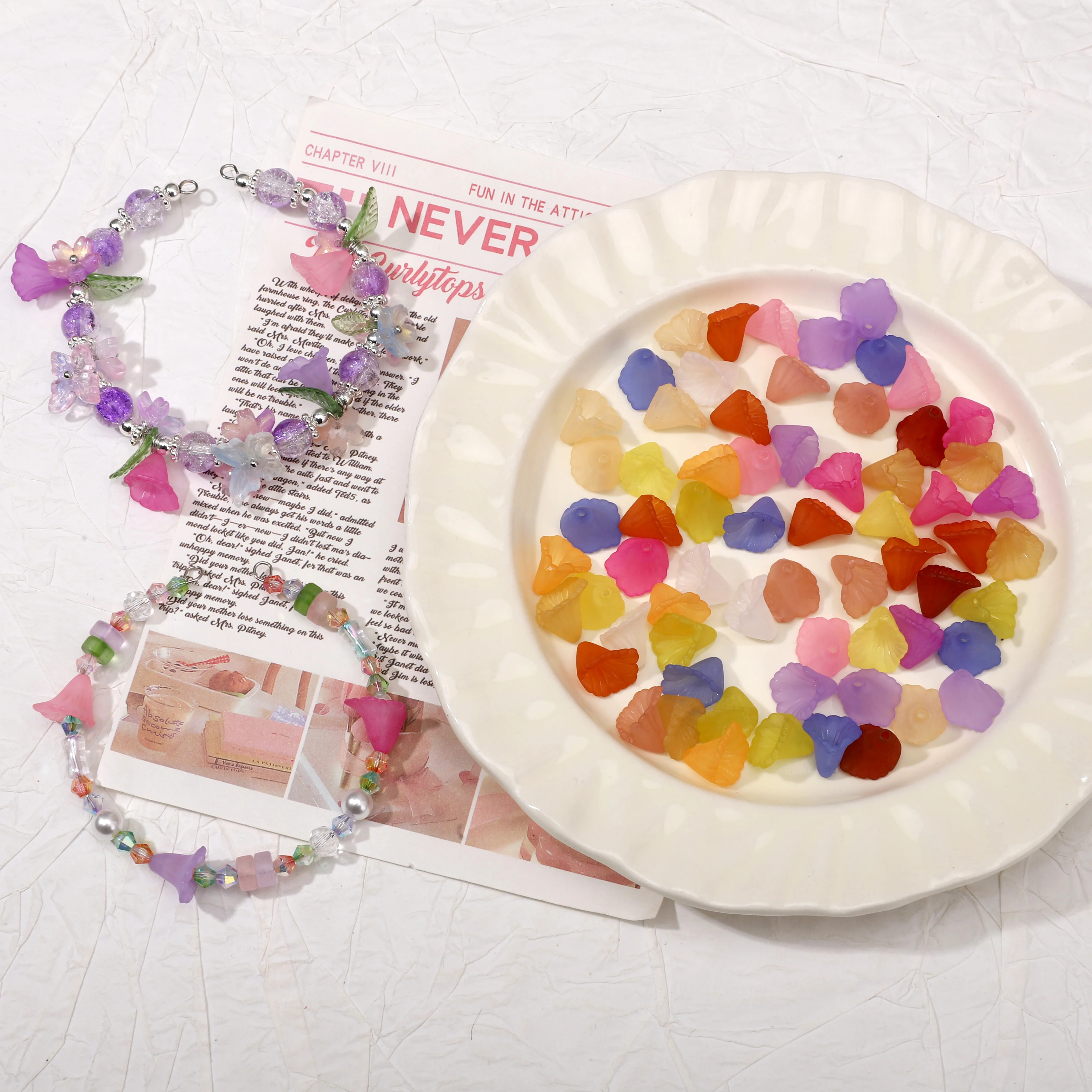 8.5x12mm Acrylic Frosted Beads 20pcs/lot Approx 4.44g Calla Lily Unique Shape Spacer Bead DIY Making Necklace Bracelet Materials