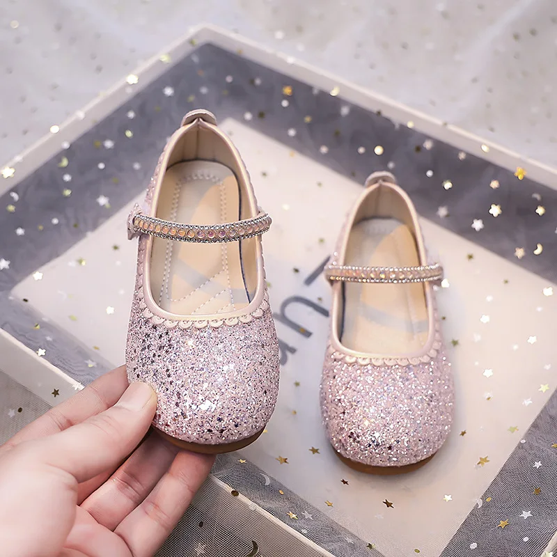 Fashion Girls' Sequined Princess Shoes 2025 Autumn New Style Kids Leather Shoes Simple Versatile Girls Casual Shoe Zapatos Niña