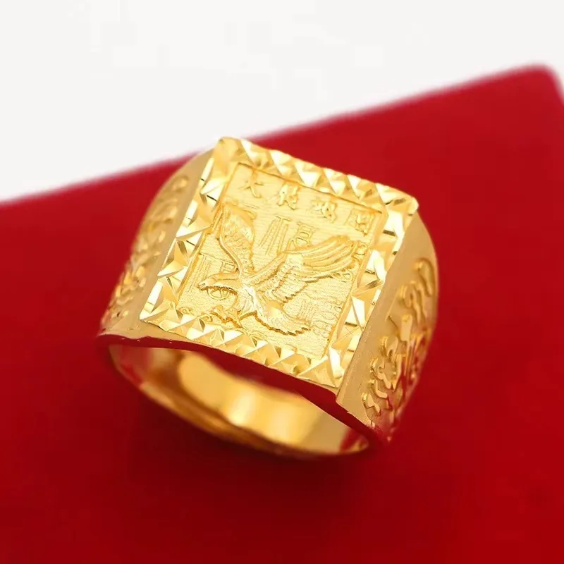 Nexil Jewelry  Grand Ambition Ring Men's 24K Gold AU999 - Exquisitely carved 3D pattern, thick premium texture, for banquet atte
