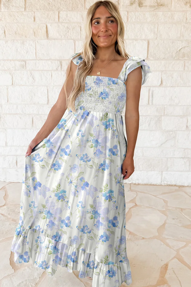 

Hooded Square Neck Sleeveless Long Dress For Women Sweet Vacation Style Printed High Waist A-line Fashion Summer Dress 2025 New