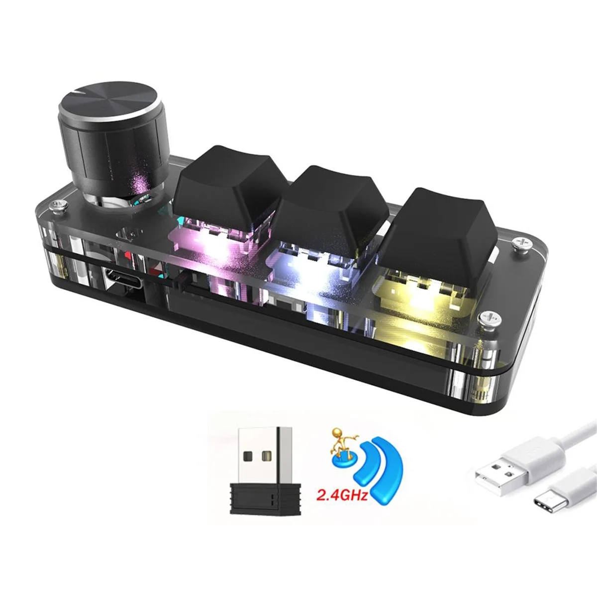 QA06R Mechanical Keyboard RGB Mini Gaming Custom Programming Red Switch 3 Keys 1 Knob 2.4G Wireless Bluetooth Knob Keypads