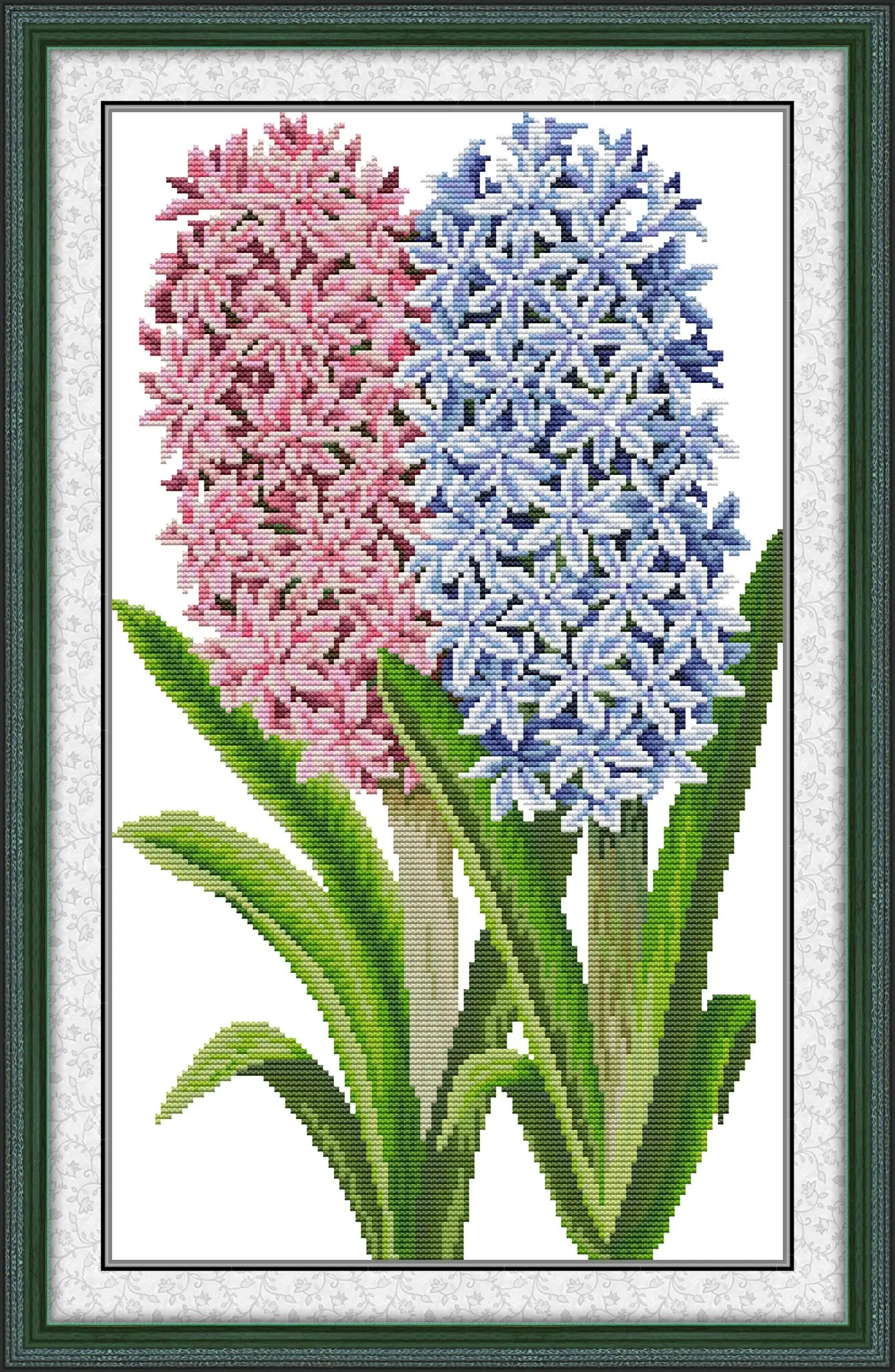 

Maydear Full Cross Stitch Kit, 11CT/14CT/16CT/9CT Aida Fabric,DMC Threads Sewing Pattern Embroidery Set-Pink and Blue Hyacinth