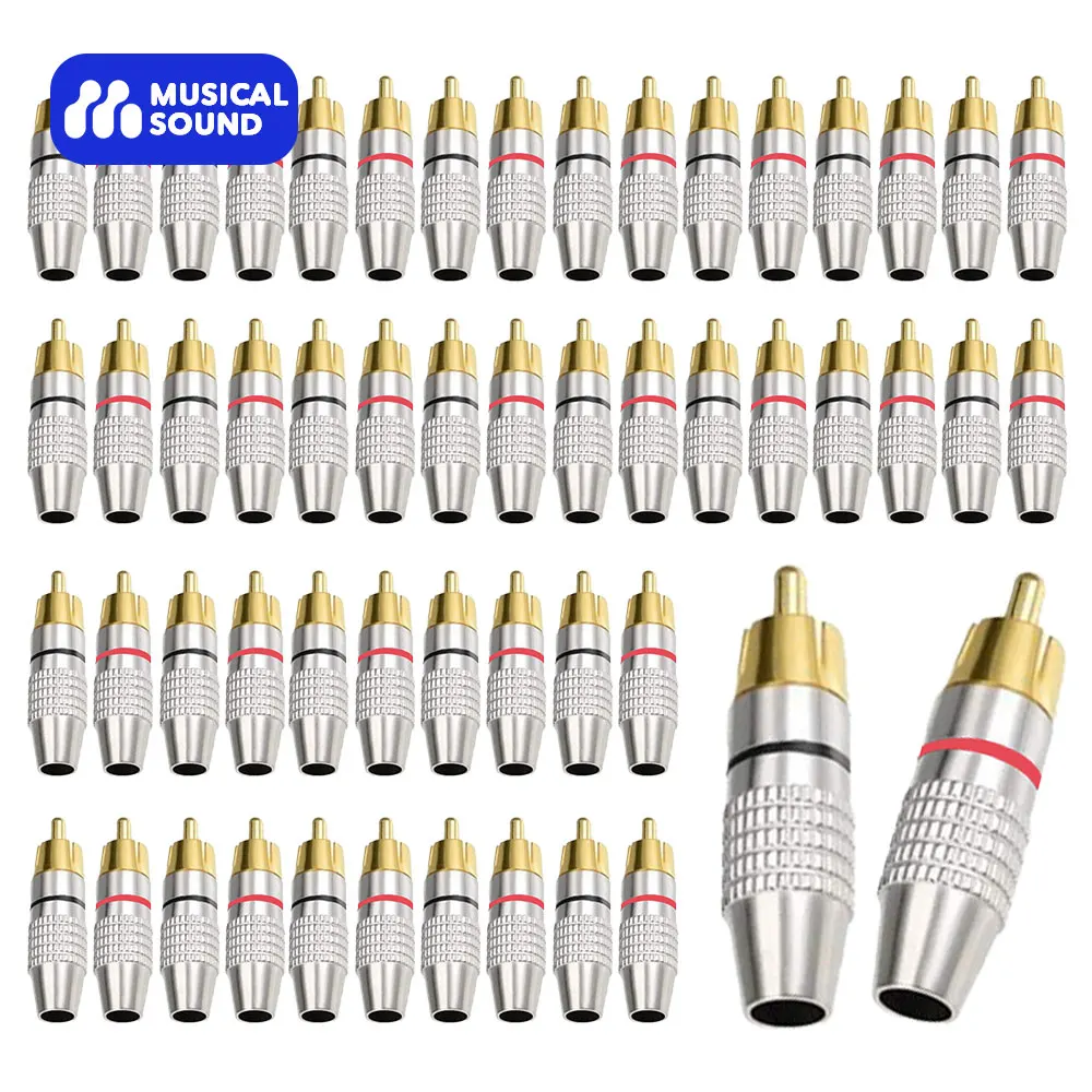 Musical Sound RCA Plugs Audio jack Male Audio Video Connector Gold Adapter HIFI Gold Plated Audio Cable RCA Connectors Adapter