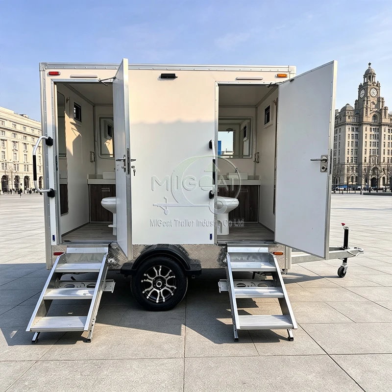 Hot Sale 2 Stall Mobile Toilet Trailer Single Axle Flushing Portable Restroom With Sink Mirror For Outdoor Events Construction S