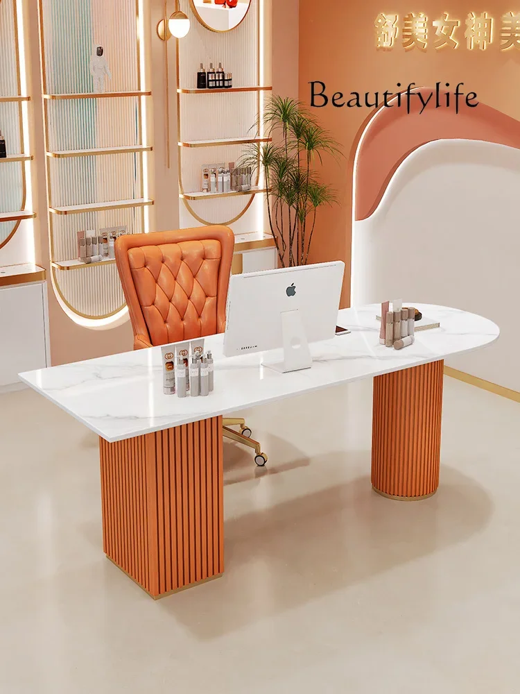 Beauty salon consultant reception negotiation table and chair light luxury rock slab desk skin detection table