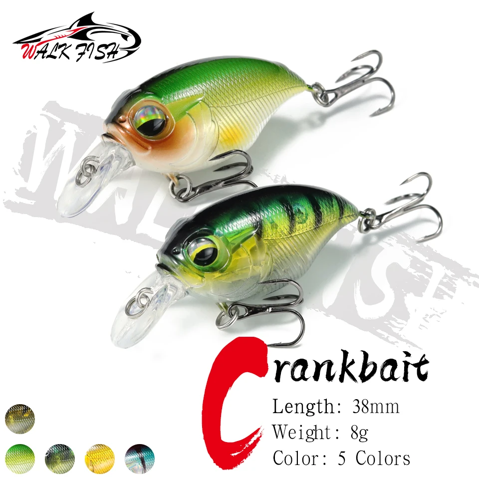 WALK FISH Crankbait 38mm/8g Minnow Angelköder Künstlicher Wobbler mit Rasseln Harter Köder 3D-Augen Angelzubehör Crank Pesca
