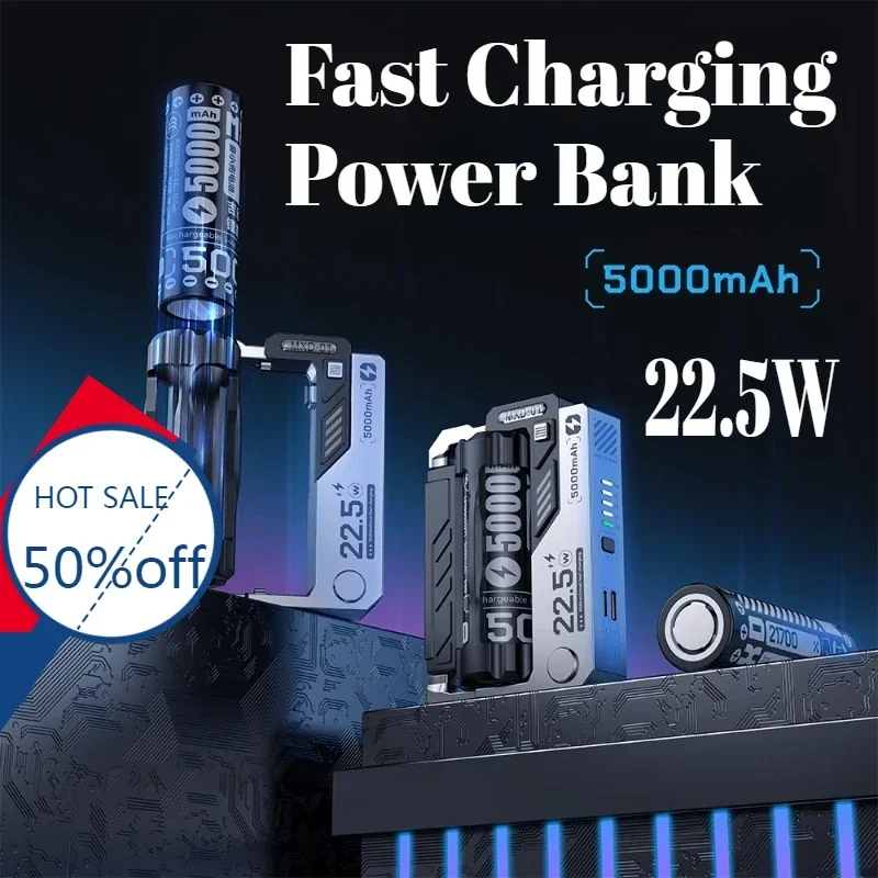 

5000mAh 22.5W Fast Charging Power Bank Removable Replaceable Battery Pack External Battery Charger for IPhone Samsung Xiaomi