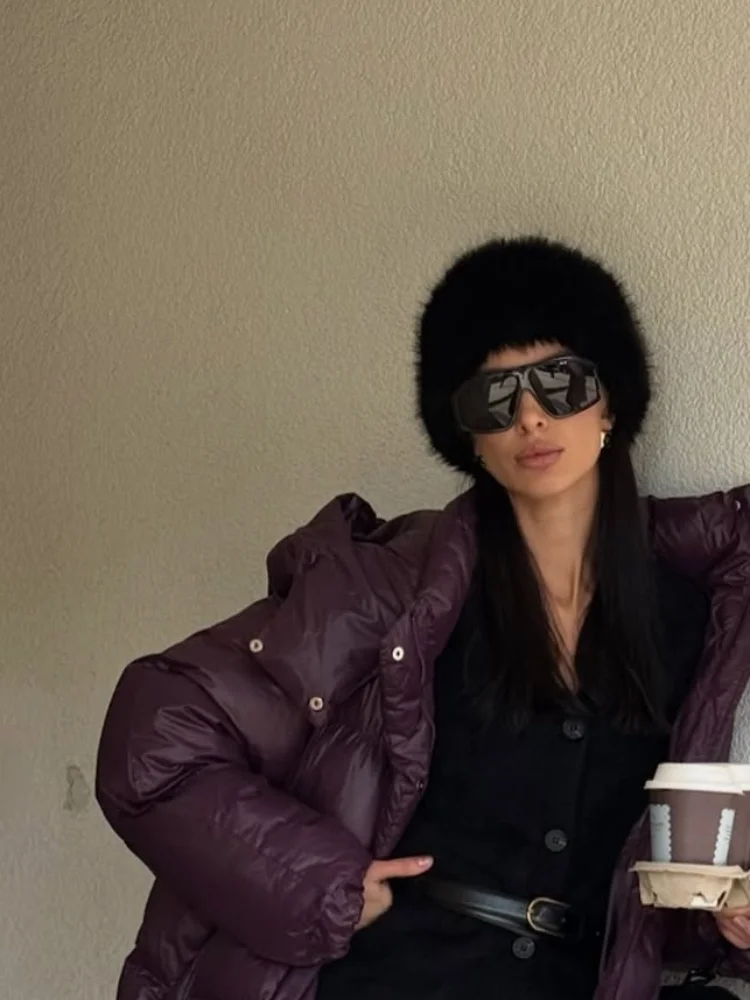 Women Solid Quilted Hooded Cotton Jacket Casual Stand Collar Zipper Full Sleeve Loose Warm Coats Lady Winter Commute Street Coat