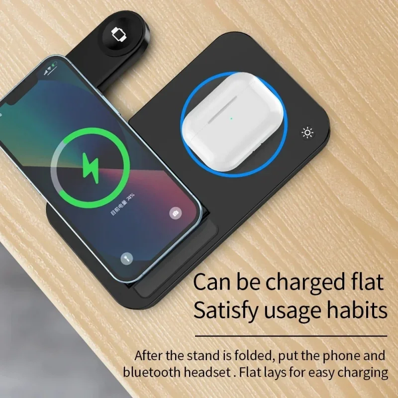 

4 In 1 Wireless Charger For iPhone Samsung S20 S21 Samsung Galaxy Watch 8 7 6 Active 3/4 Foldable Fast Charging Dock Station