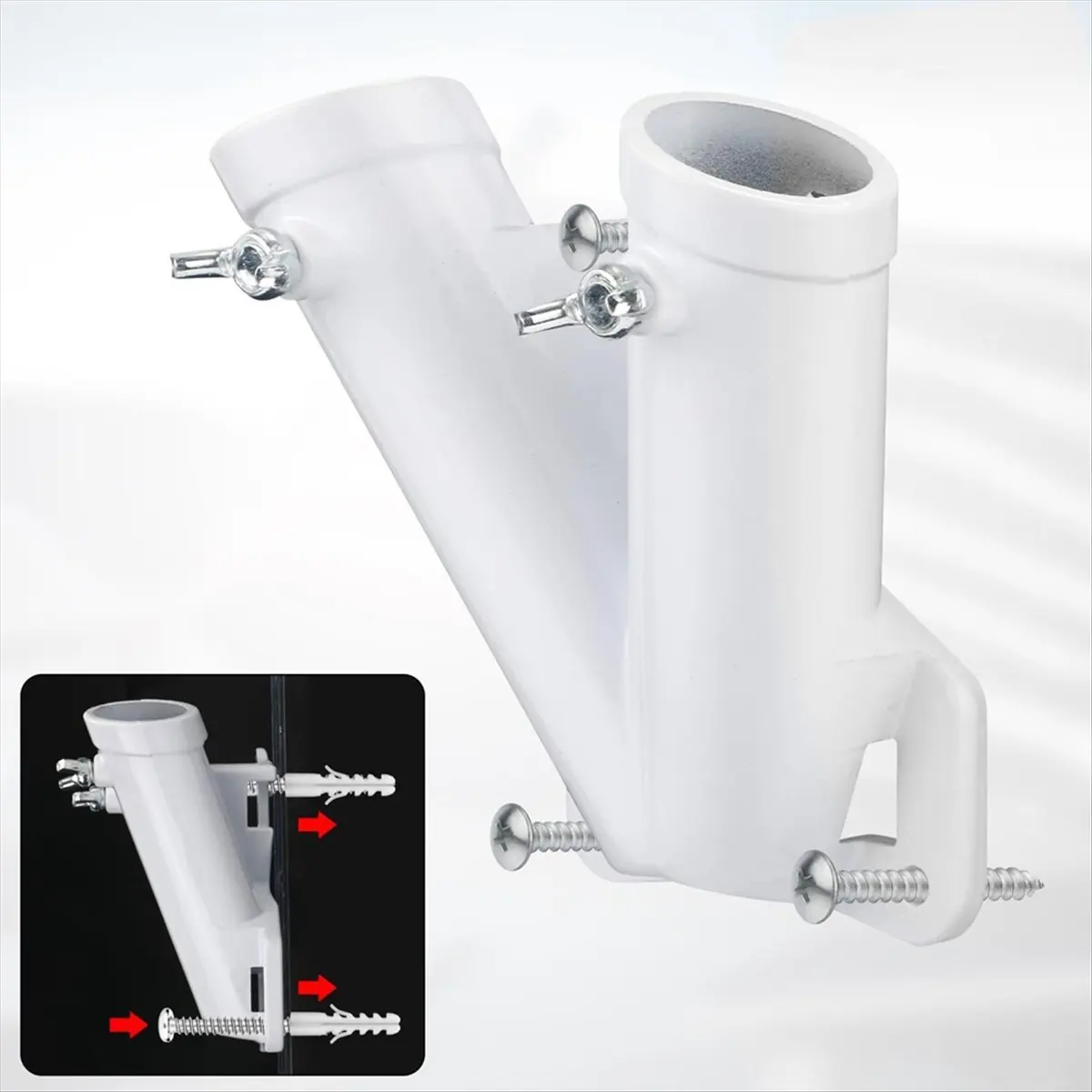 HITL Double FlagPole Bracket Holder, V Shape Aluminum Alloy Flagpole Wall Mount Bracket Windproof Flag Bracket Mounting