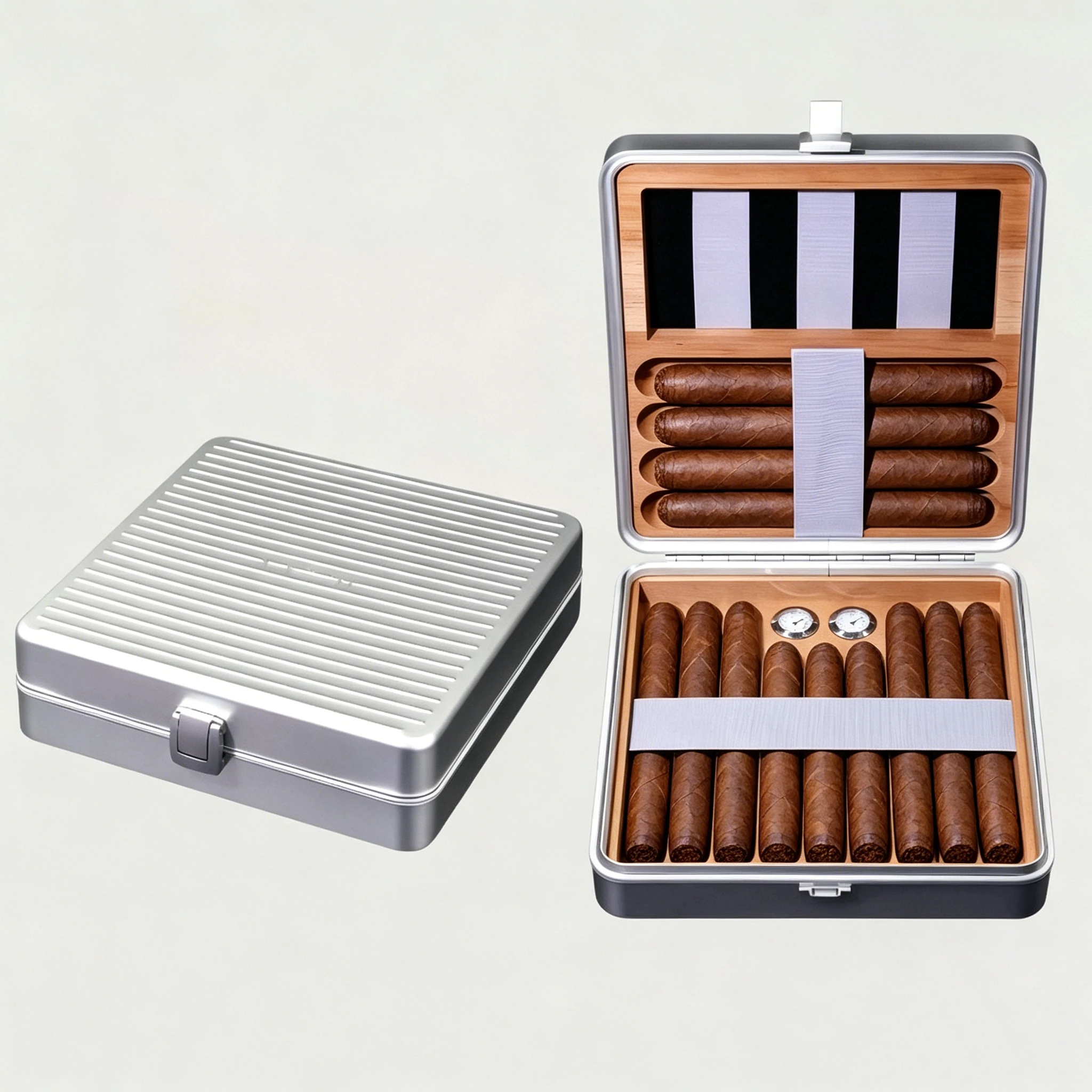 A Cedar Cigar Box With A Large Capacity That Can Hold 13 Cigars, And An Alloy Sealed Moisture-Proof And Moisturizing Cigar Box.