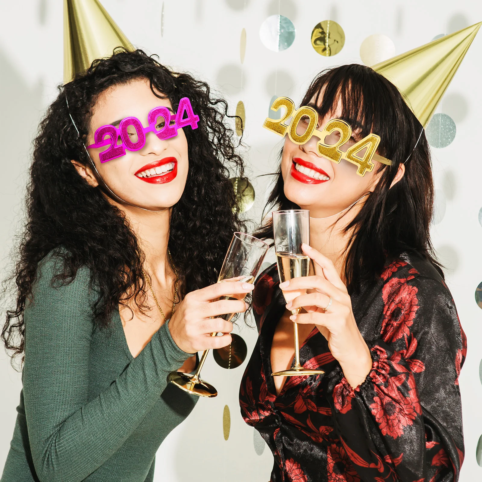 

5 pcs 2024 New Year Party Glasses Electroplated Plastic Eye Wear Funny Number Design Comfortable Fit For New Year Eve Party