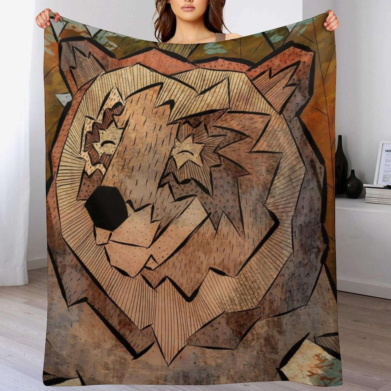 The brown forest bear Throw Blanket Furrys Shaggy Designers Hairy Blankets