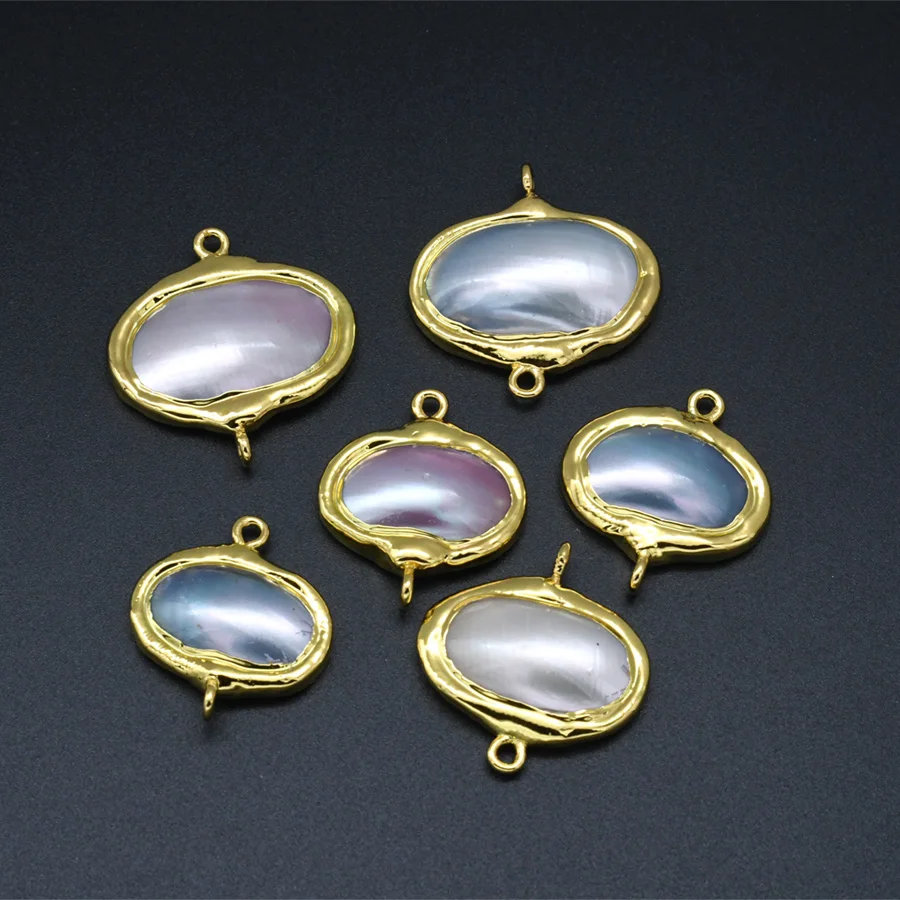 

10pcs Mixed Color Natuarl Mabe Pearl Double Side Circle 18K Gold Plating Connector Pendants For Luxury Women Jewelry Making